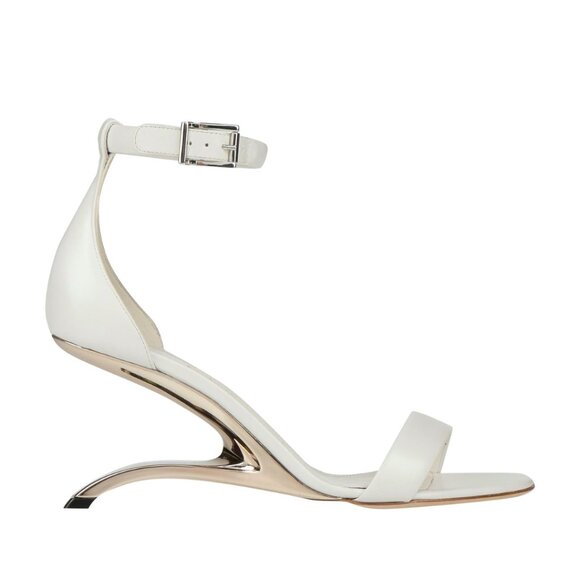 NWT Alexander McQueen Arc Sandals White Leather Sculpted Heels Ankle Strap - Picture 1 of 16
